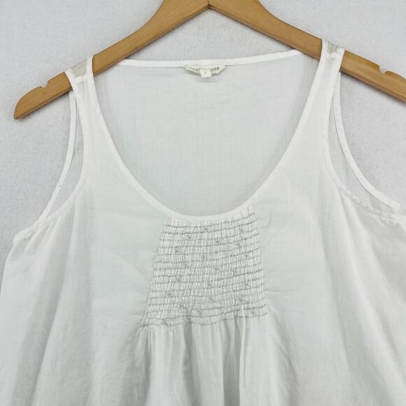 EILEEN FISHER Tank Top S Organic Cotton Voile Sheer Smocked Shell White - Picture 4 of 15